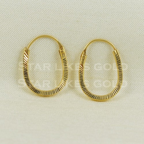 Gold Earrings 18K Gold dangling hoop Earrings 18K Real Gold Earrings Bali - Picture 2 of 6
