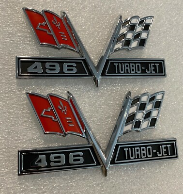 Big Block Chevrolet Chevy 496 Turbo Jet Crossflag Fender Emblems