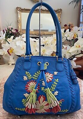 Fiore By Isabella Fiore Blue Multi Floral Leather Large Fiore By Isabella Fiore Blue Multi Floral Leather Large