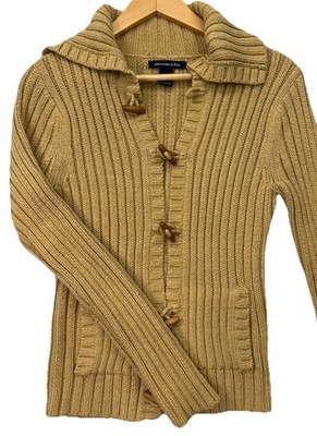 Abercrombie & Fitch Cardigan Size L Chunky Knit Toggle Shawl Collar Y2K Tan Cozy