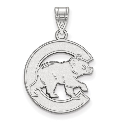 Sterling Silver Rhodium-plated Chicago Cubs Letter C Bear Large Pendant
