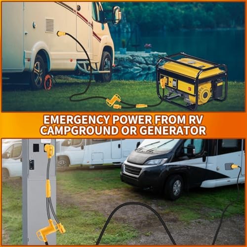 Kanayu RV Y Adapter Power Cord Compatible with NEMA 50 14-50P to TT-30R & 5-15R