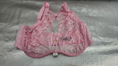 NWT Adore Me 40DDD Pink Emmeline Unlined Plunge Nylon Bra Underwire Lace