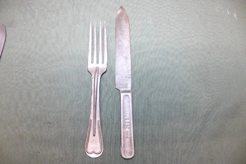 US Military Issue USGI WW1 Era Mess Kit Fork and Knife Set R.I.A.
