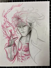 Original Comic Book Sketch Art 8.5"x11" X-men GAMBIT Pencils