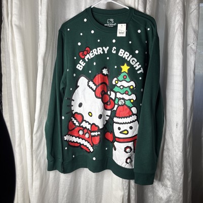 Christmas Hello Kitty Merry & Bright Green Pullover Graphic Sweatshirt XXL NEW