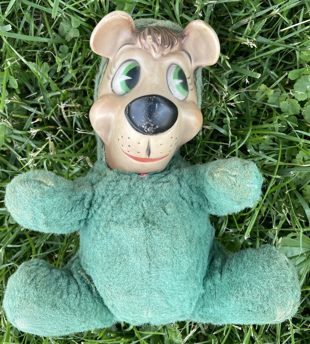 Vintage Knickerbocker Yogi Bear Boo Boo Rubber Face Green Teddy
