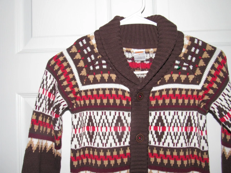 NWT New GYMBOREE Boy's Sz 6 Cardigan Sweater Shawl Collar Brown Tan Red Cotton - Image 2 of 4