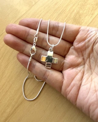 Silberkette Halskette 55cm Silber Sterling 925 mit Anhänger Kreuz Damen Herren  - Bild 1 von 4