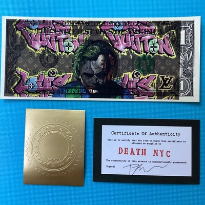 Death NYC RARE LIMITED JOKER 10/100 Signed US DOLLAR Bill $1 Banknote COA - Image 1 of 2