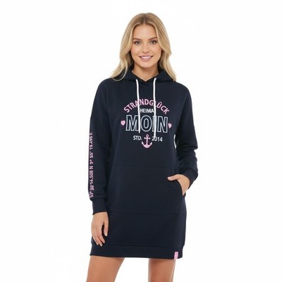 Zwillingsherz Damen Sweatkleid Hoodiekleid Langarm Sweatshirt Kleid Blau (1503)