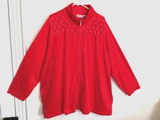Quacker Factory Womens Jacket 3X Plus Velour Red Full Zip Rhinestones Pockets