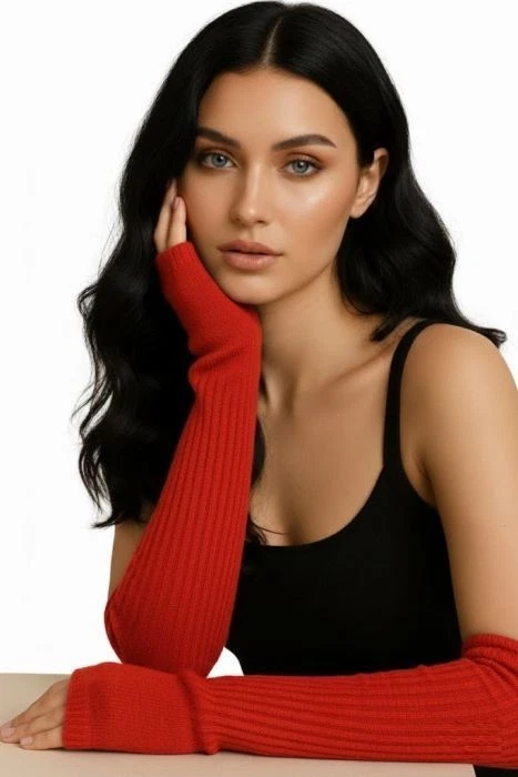 Women's 100% Cashmere Long Fingerless Gloves Mittens Wrist Warmers Arm Warmers