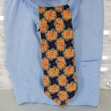 Neck Tie Mens Blue Orange Paisley Silk Boho Western Casual Dress DEBUTTO Italy