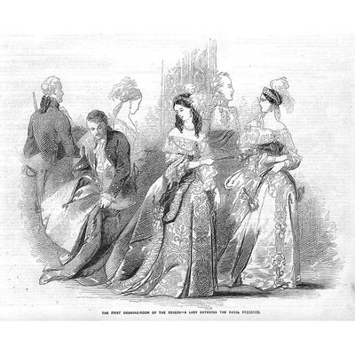 Mode Der erste Salon der Saison - antiker Druck 1856