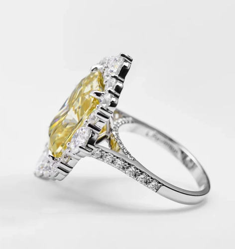 10.00 Ct Natural Yellow Sapphire Diamond Engagasment Solid 18K White Gold Ring - Picture 3 of 12
