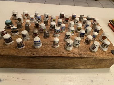 Vintage Lot of 52 Mostly Travel Porcelain/Metal Souvenir Thimbles 