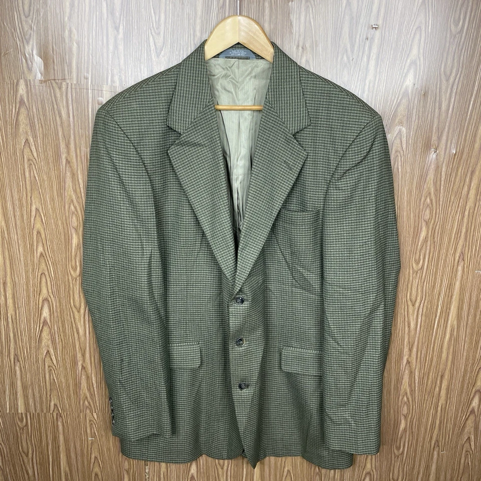 Abrigo Deportivo Haggar Para Hombre 44L Verde Marrón Multicolor Lana Hecho en EE. UU. Tres Botones Foto 2 de 4