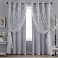 Anytime Home Curtains Blackout and Sheer Layered Solid Window Curtain Panel