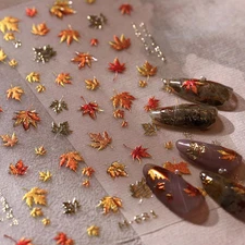 5D Embossed Autumn Maple Leaves Nail Stickers for Nail Art Thanksgiving Day Nail