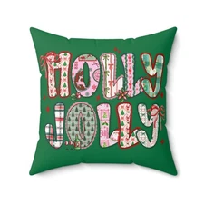 Holly Jolly Decorative Christmas Holiday Couch Throw Pillow Home Decor, Christma