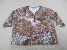 Rebecca Malone Blouse Womens 2X Brown Floral Half Sleeve Casual Tunic
