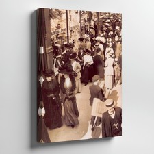Vintage Sepia Crowd Scene Canvas Wall Art Historical Street Fashion Canvas Print