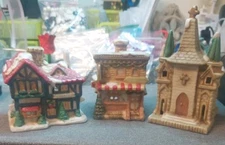 Vintage Christmas Avenue Ceramic Tealight Holders Eckerd Pharmacy Original Boxes