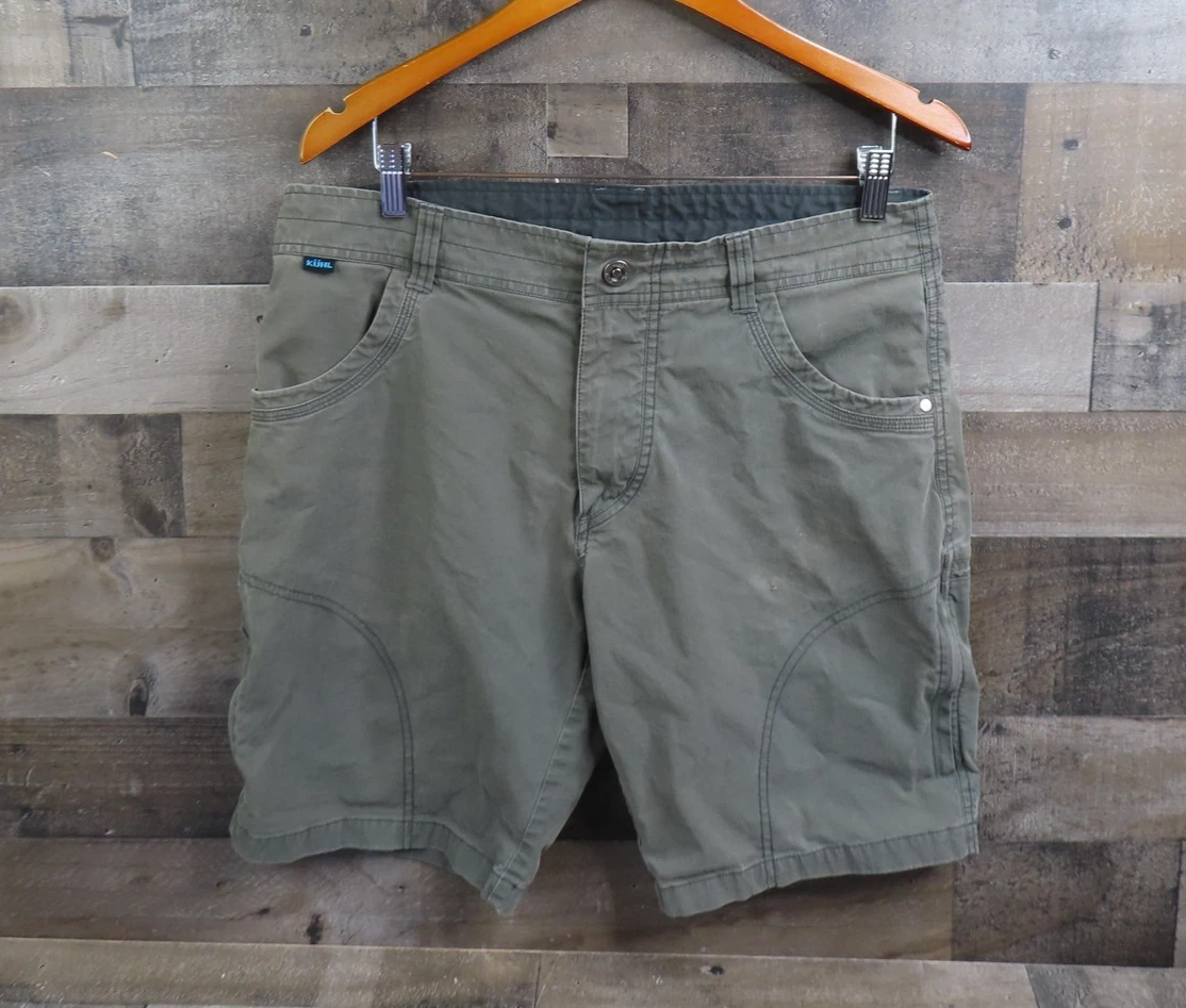 Kuhl Ramblr Shorts Mens 34 Green Canvas Outdoor Hiking Chino Stretch 10" Inseam