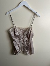 Vintage Vassarette Satin Feel Cream/Tan Button Up Lace Trim Camisole Size 36