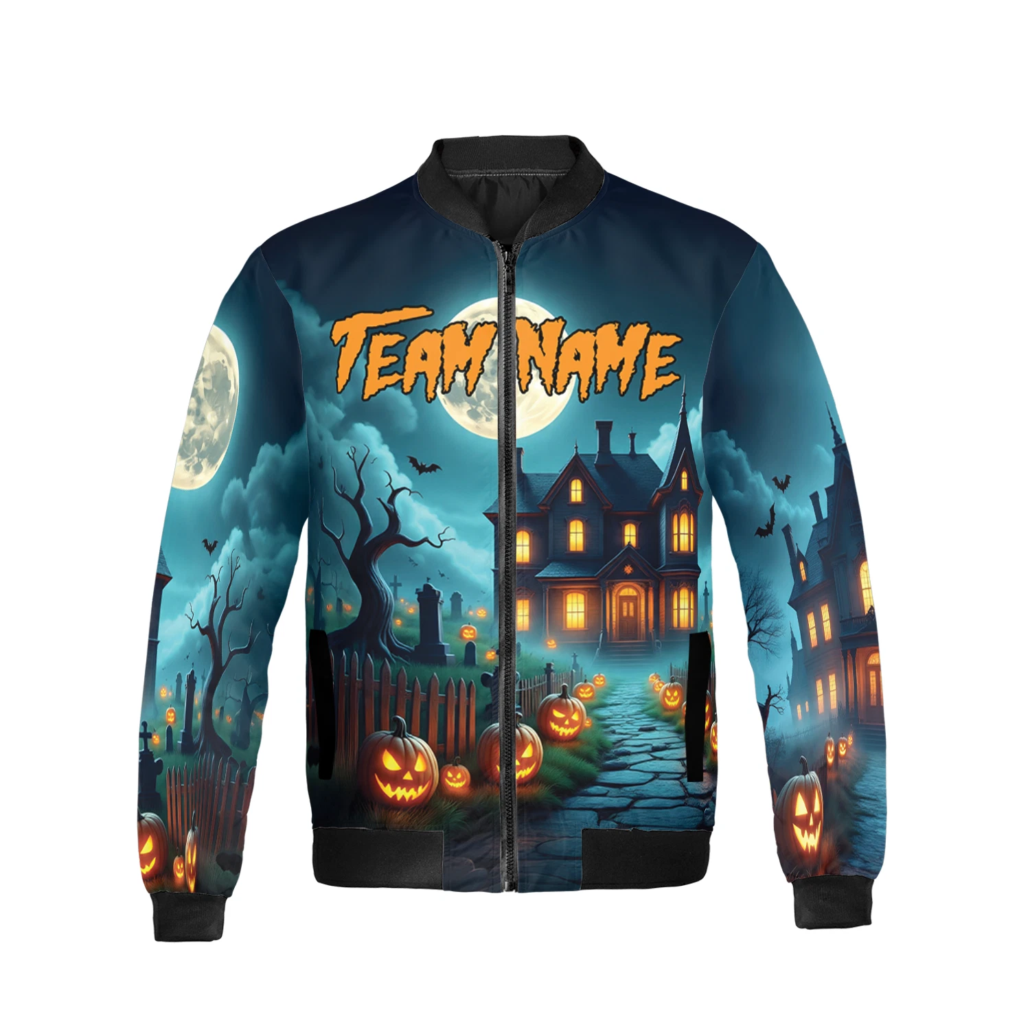 Personalized Spooky Haunted House Happy Halloween Bomber Jacket
