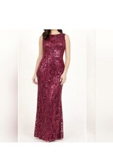 Eliza J Sleeveless Sequins Embroidered Full Gown in Wine Red Size 6 Back Detail