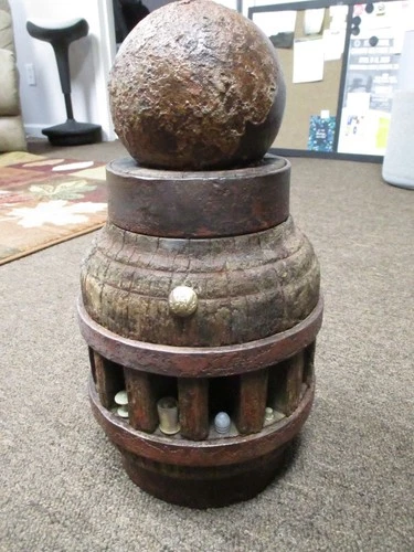 Antique primitive Civil War era Wagon Wheel Hub, Cannonball & dug relics display