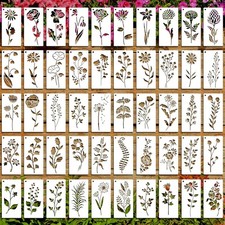 50Pcs Wildflower Stencils Flower Leaf Painting Stencils Botanical Flower