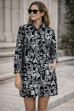 Ashley Stewart NWT Love Music Graffiti Shirt Dress 14 Black White Streetwear