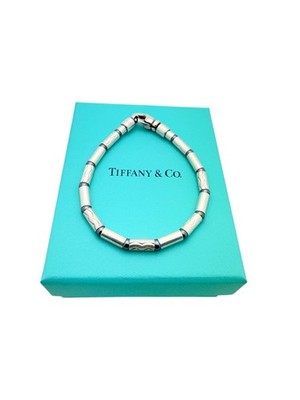 Tiffany & Co Sterlingsilber Zick Zack Azteken Perlen Armband 7,5'' - Box