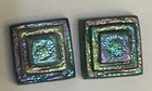 ANTIQUE 0.5” TIFFANY STUDIOS L.C.T. FAVRILE IRIDESCENT GREEN/BLUE MICRO TILES x2