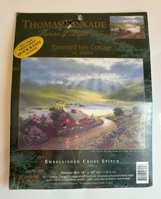 Thomas Kinkade Painter Light Emerald Isle Cottage 50895 Embellish Cross Stitch