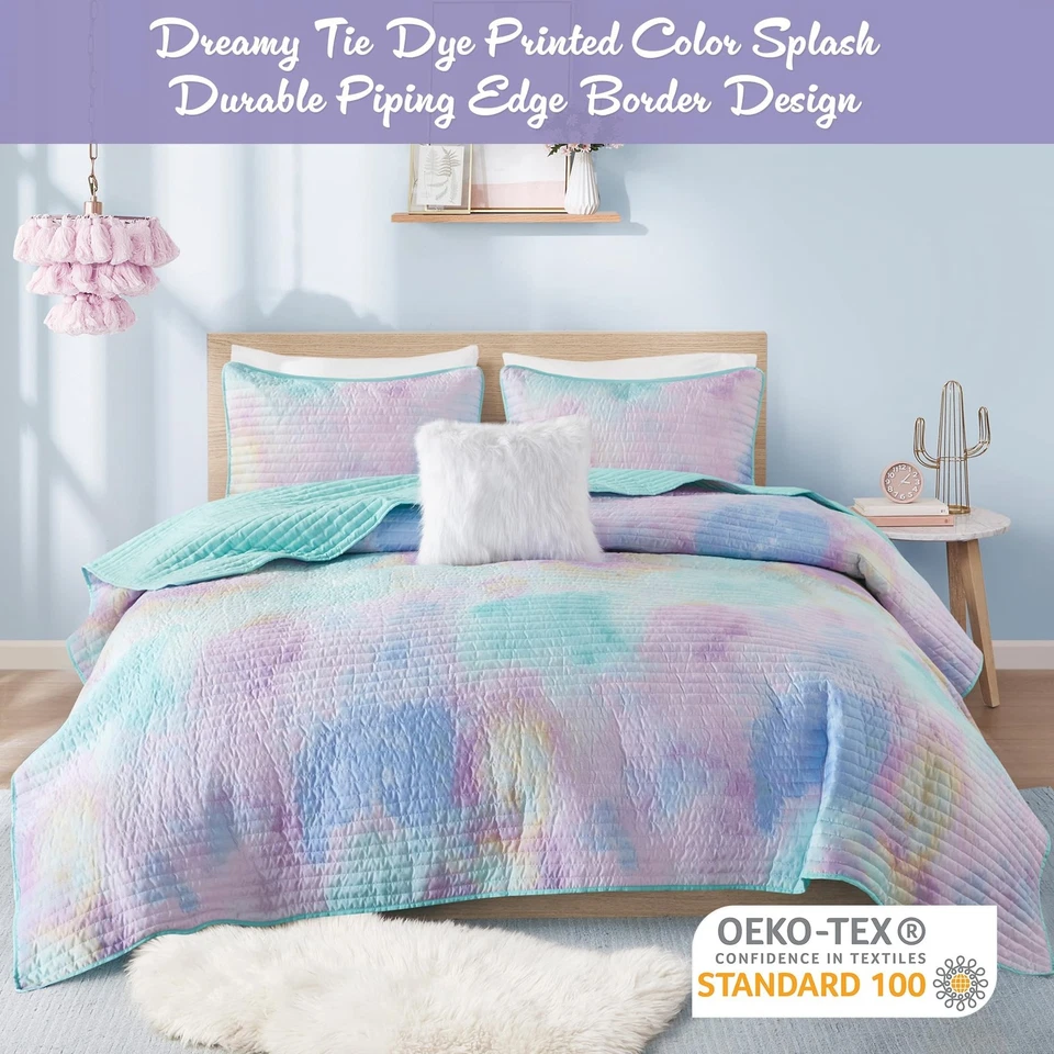 Intelligent Design Twin Quilt Set Boho Quilt Set, Watercolor Tie-Dye Coverlet... - Image 2 of 4