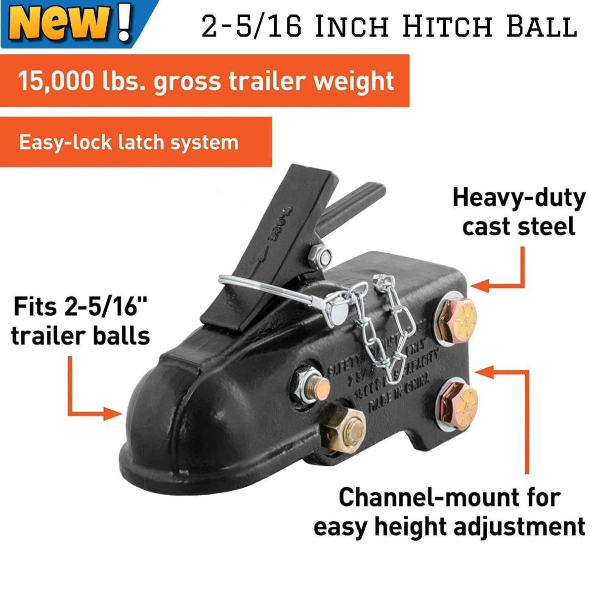 BULLDOG | A256C 0317 | Adjustable Coupler, 2-5/16 Inch Diameter, Wedge Latch, w/o Coupler Channel, 14,000 lbs. Capacity, Gray