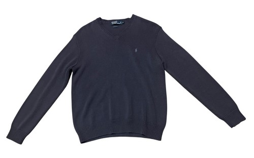 Polo Ralph Lauren 100% Baumwolle V-Neck Pullover Herren M Blau Langarm Vintage 90s