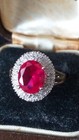 Vintage 1980-s Silver Pink Ruby and Real Diamonds Ring Size UK N, US 6 3/4