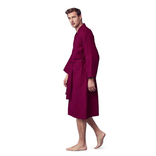 Bata de baño Lotus de lino para hombre con patrón cuadrado de gofres ropa de spa con 2 bolsillos delanteros - Imagen 79 de 95