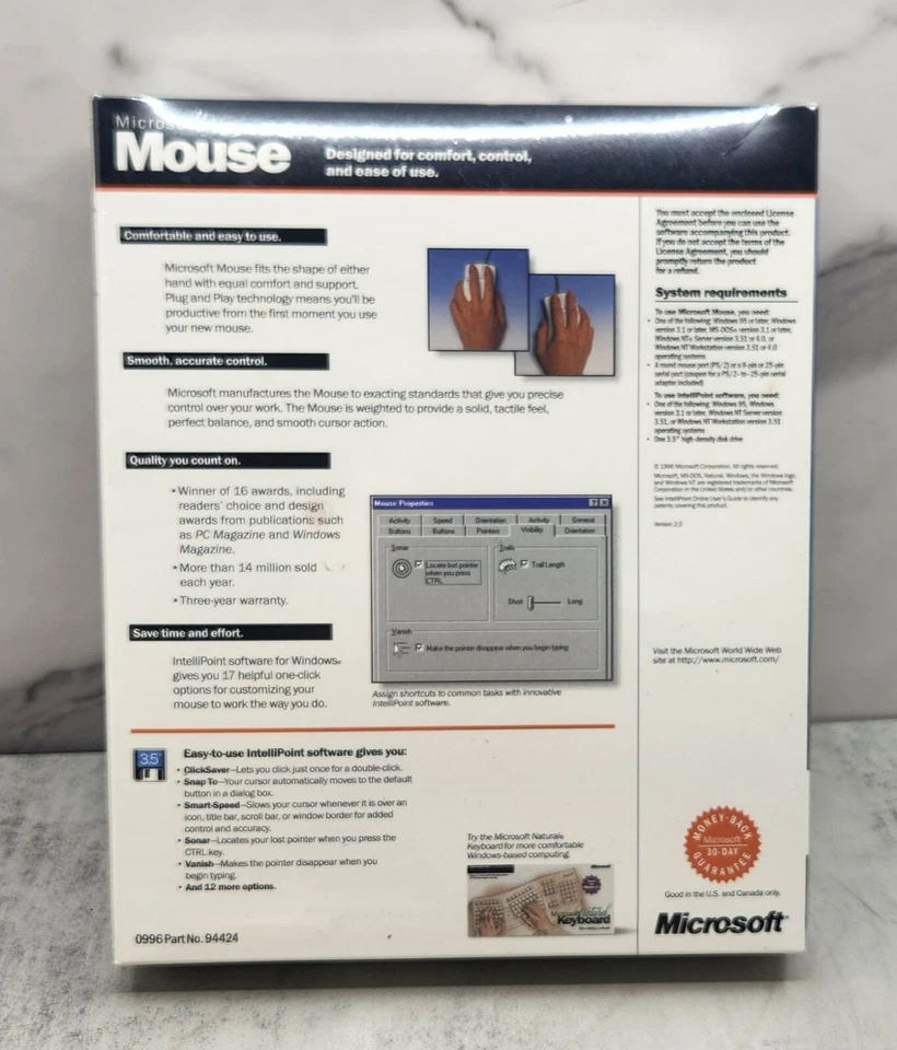 New In Box Microsoft Windows 95/3.1 2 Button Mouse Rare Collector - Image 2 of 3