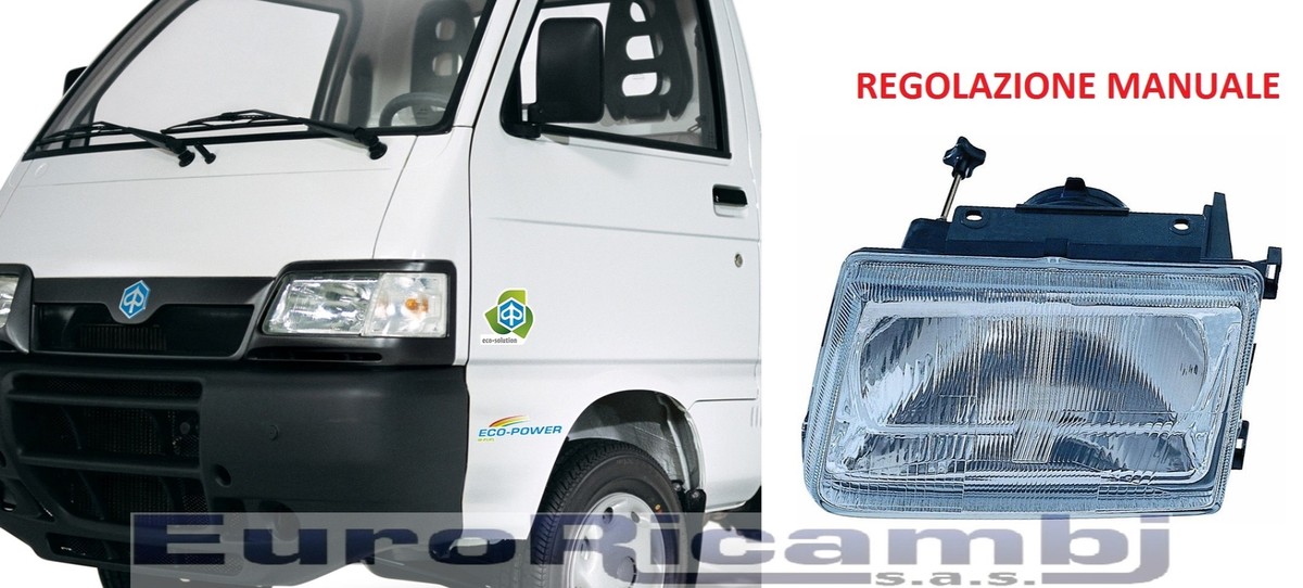 Proiettore Anteriore Sinistro H4 Con Regolazione Elettrica - Compatibile Con Piaggio Porter (1998-2009). Ricambio Auto Di Qualità.
