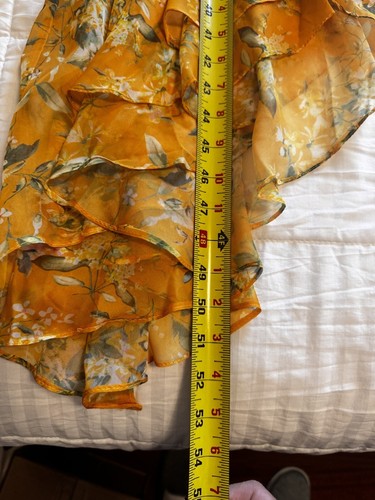 IEENA for Mac Duggal Size 8 Dress Yellow Floral Asymmetrical Ruffled Gown - Picture 8 of 15