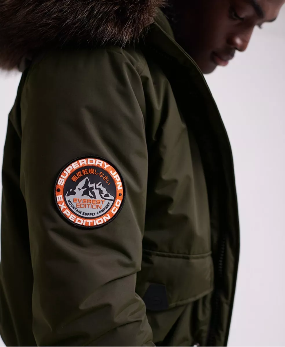 Superdry Faux Fur Parka Jacket Warm Short Hooded Padded Winter Coat Khaki Green