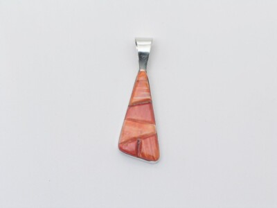 Native AmericSterling Silver & Spiny Oyster Cobblestone Pendant Navajo Handmade