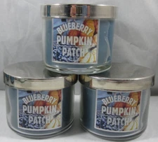 3 Bath & Body Works mini glass 1.3 oz Candle Blueberry Pumpkin Patch *see pics