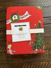 Pottery Barn Teen Grinch Dr Seuss Twin XL Merry Organic Percale Sheet Set New